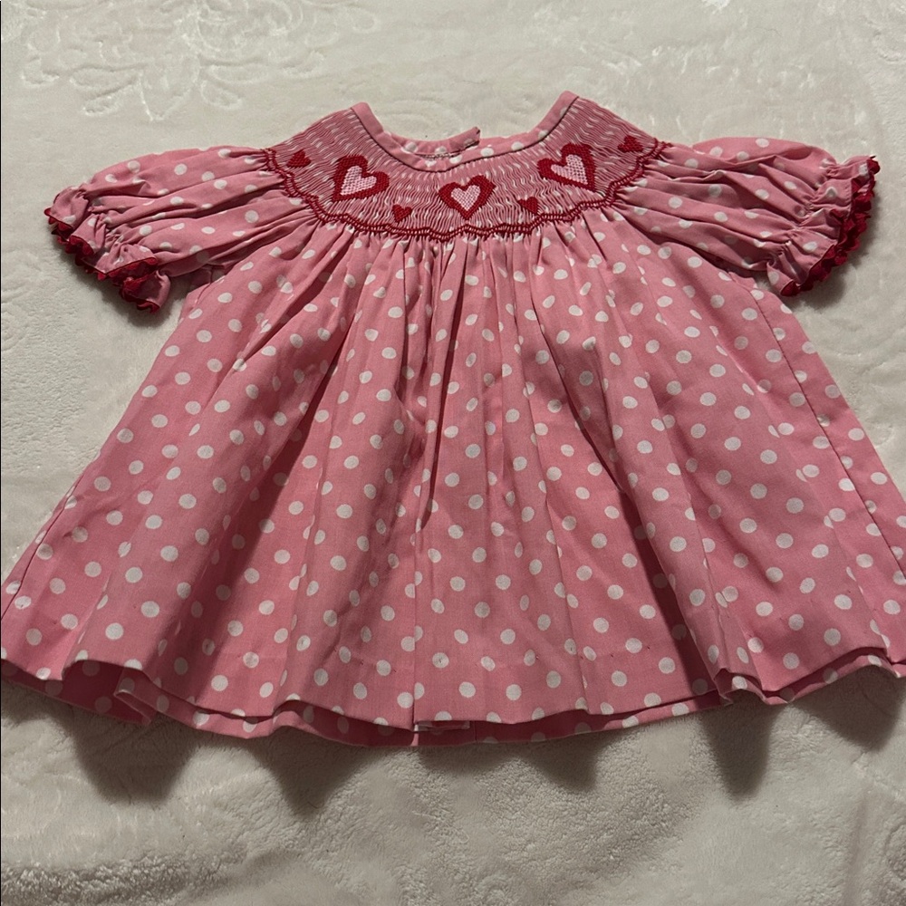 Stellybelly Pink Polka Dot Smocked Hearts Top Sz 12m NWOT